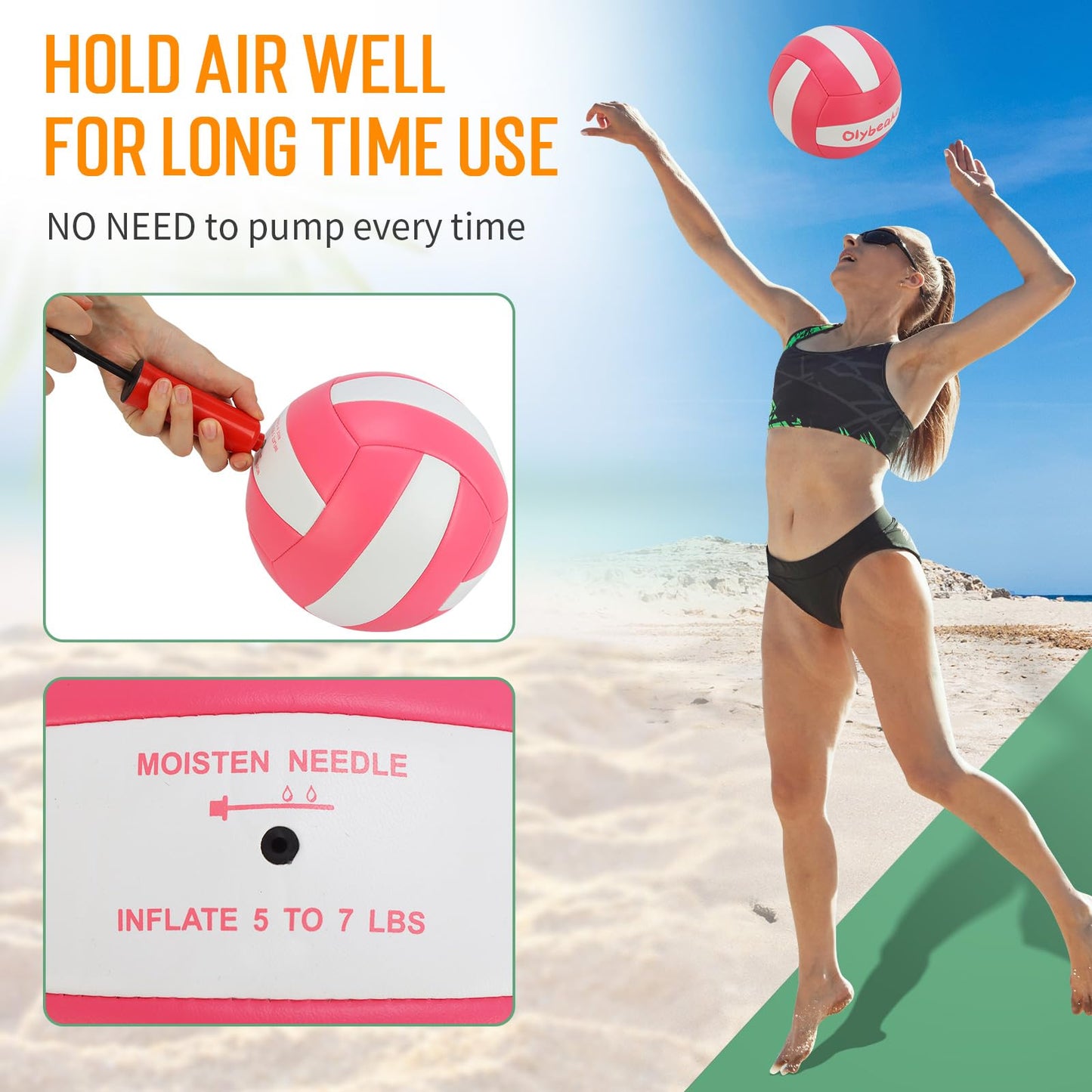 Olybeaka Official Size 5 PU Volleyball with Soft Touch for Indoor Outdoor, Waterproof & Durable Volleyball for Beach Park Games Gym Practice with Pump and Heavy Duty Mesh Bag