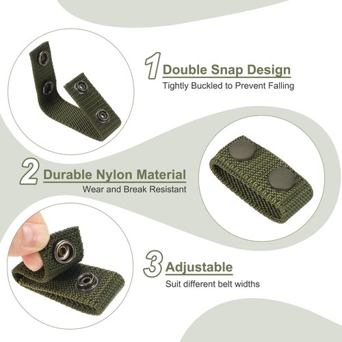 PATIKIL Nylon Belt Keepers, 8 Pcs Double Snaps Belt Keepers Nylon Webbing Loop Holder with Double Snaps for 2.2 Inch Wide Security Fixing, Green