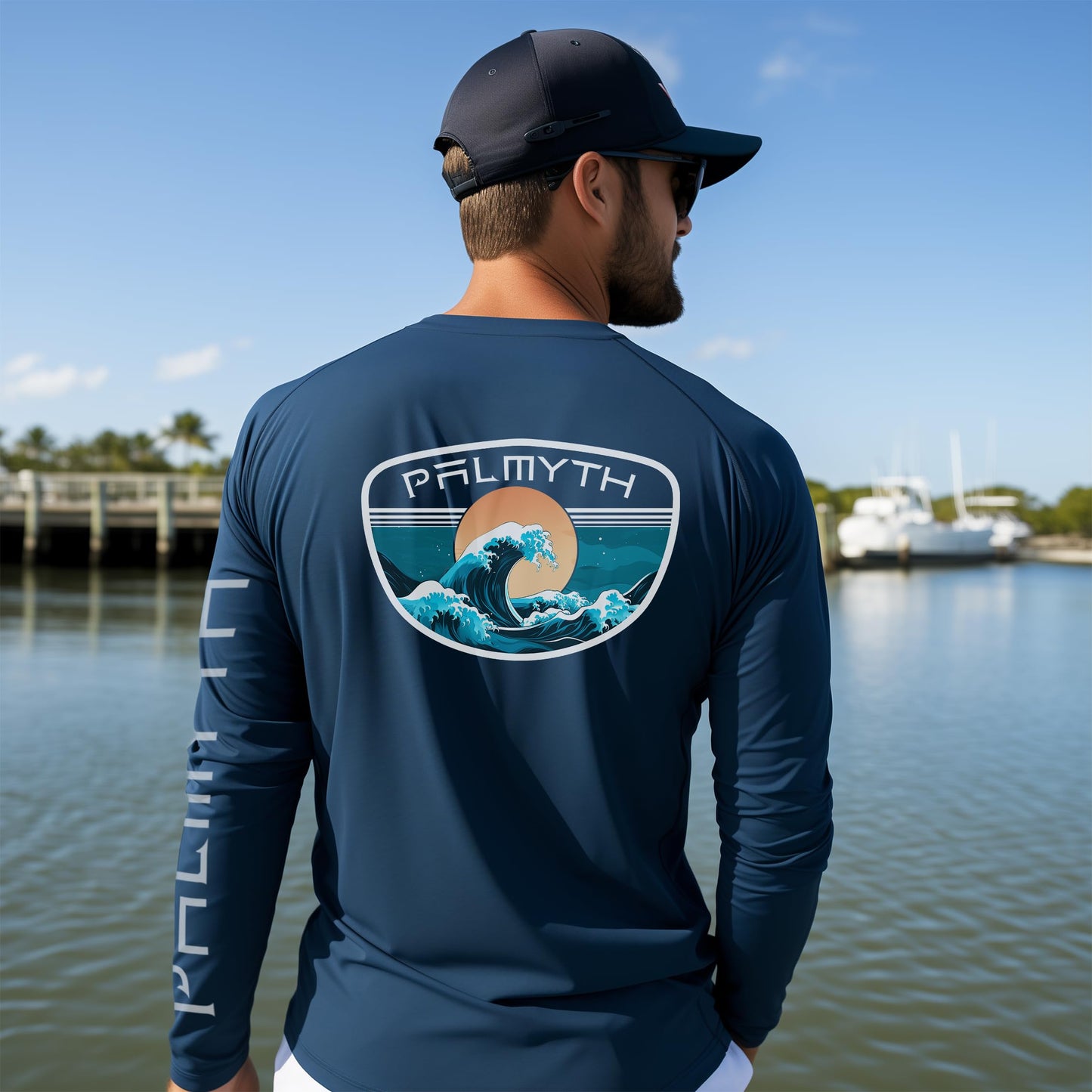 Palmyth Fishing Shirts for Men Long Sleeve UPF 50+ T Shirt Sun Protection Tee (Dark Blue/Tidal, XL)