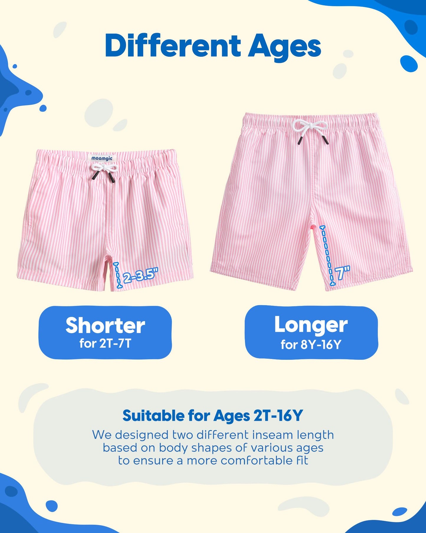 maamgic Boys Swim Trunks Toddler Swim Shorts Little Boys Bathing Suit Swimsuit Toddler Boy Swimwear Pink and White Stripes 4T,Pink and White Stripes,4 T