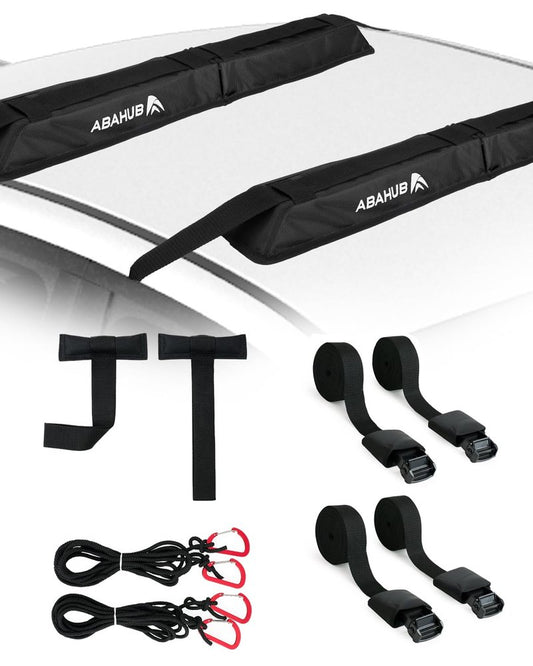 Abahub Soft Roof Rack Pads with 2 Tie Down Straps, 2 Tie Down Ropes, 2 Hood Loops and Storage Bag, for Surfboard, Kayak, Canoe, Heavy Duty Universal Car Roof Racks System Black 35 inch
