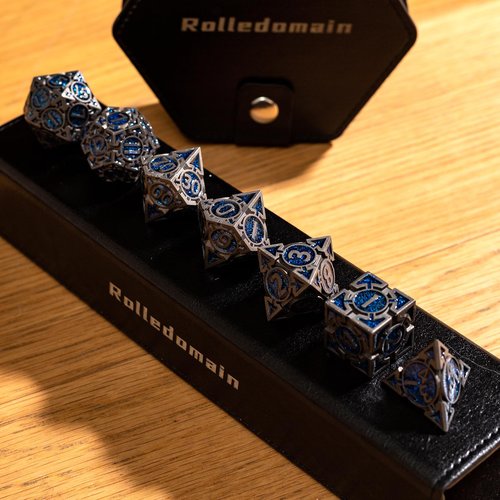 Premium Heavy Metal DND Dice Set (Wizard) with A Metal Box, Black Nickel Finish, Sharp Edge Resin Coated Zinc Alloy D&D Accessories, D4-D20, for Dungeons & Dragons Master, RPG Player, Starter Gift
