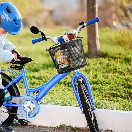 ANZOME Kids Bike Basket, Bicycle Basket for Boy and Girl, Waterproof Metal Wire Children's Bicycle Basket, Suitable for Most Children's Bicycles and Kids Tricycles (Black)