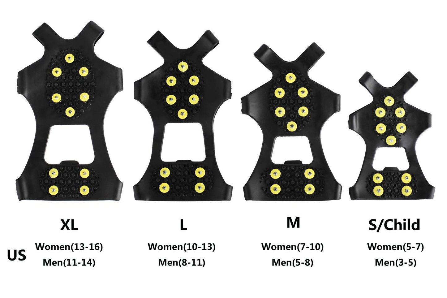 Ice Cleats, willceal Ice Grippers Traction Cleats Shoes and Boots Rubber Snow Shoe Spikes Crampons with 10 Steel Studs Cleats (Yellow,Small)