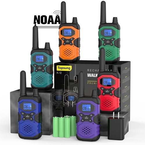 Topsung Walkie Talkies for Adults Rechargeable Long Range 6 Pack, Multi-Purpose FRS 2 Way Radios with NOAA USB Chargers 4500mAh Battery for Family Farm Warehouse Working Camping Hiking Skiing Cruise