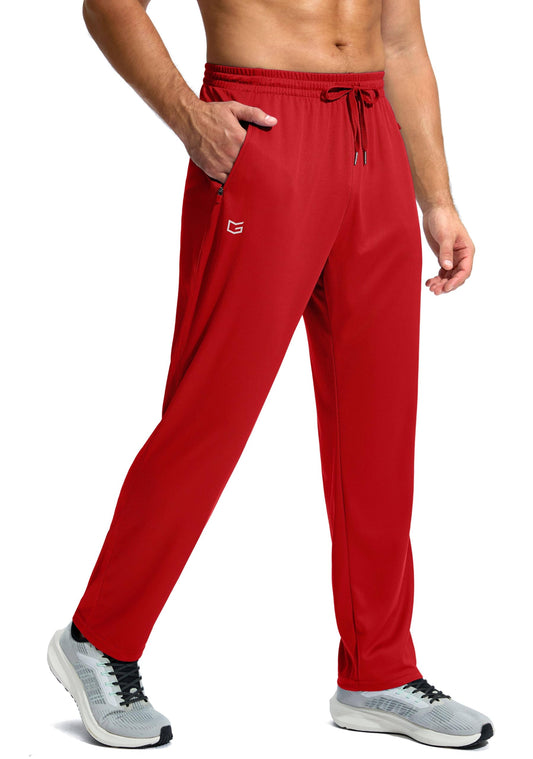G Gradual Men's Sweatpants with Zipper Pockets Lightweight Mesh Athletic Pants for Men Open Bottom Workout Gym Running Red