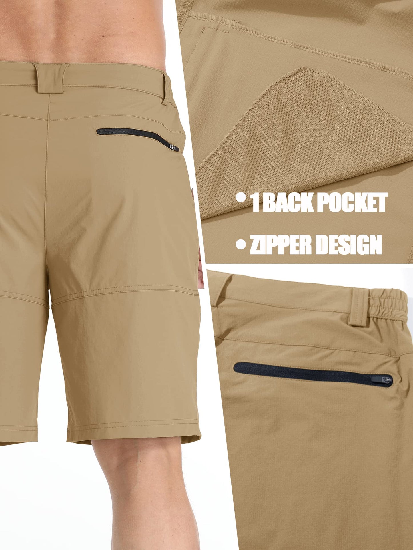 TACVASEN Mens Hiking Cargo Shorts Dress Casual Golf Shorts Lightweight Quick Dry Waterproof Breathable Travel Work Fishing Khaki 30