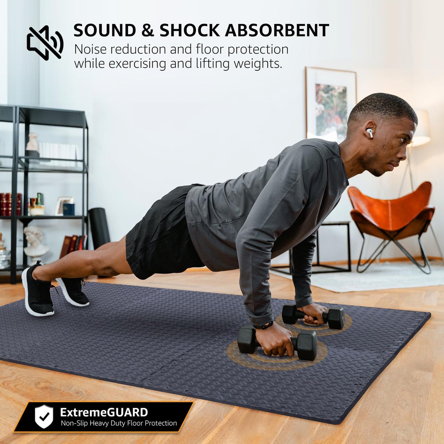 24 Pack, 96 SQFT - 24" x 24" - 1/2" Extra Thick Floor Exercise Mat for Home Gym or Floor Padding - High-Density EVA Interlocking Foam Floor Tiles for Gym Equipment, Play Area | Yoga, Cardio, Weights
