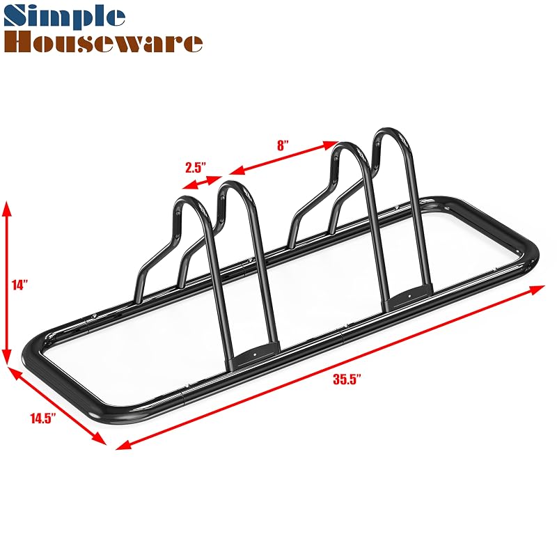 2-Bike Adjustable Floor Storage Rack - Black by Simple Houseware (Variation: Black+2-Compartment)