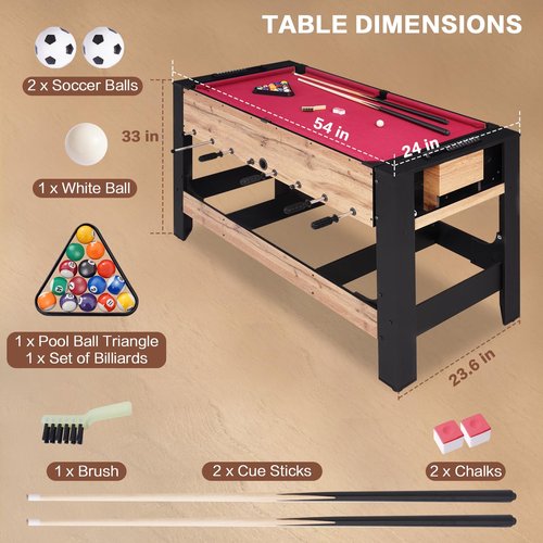 54" 2-in-1 Swivel Multi Game Table, Large Size Combo Game Table Set, Indoor and Outdoor Arcade Sports Table with Pool, Foosball for Family, Game Room, Kids, Adults