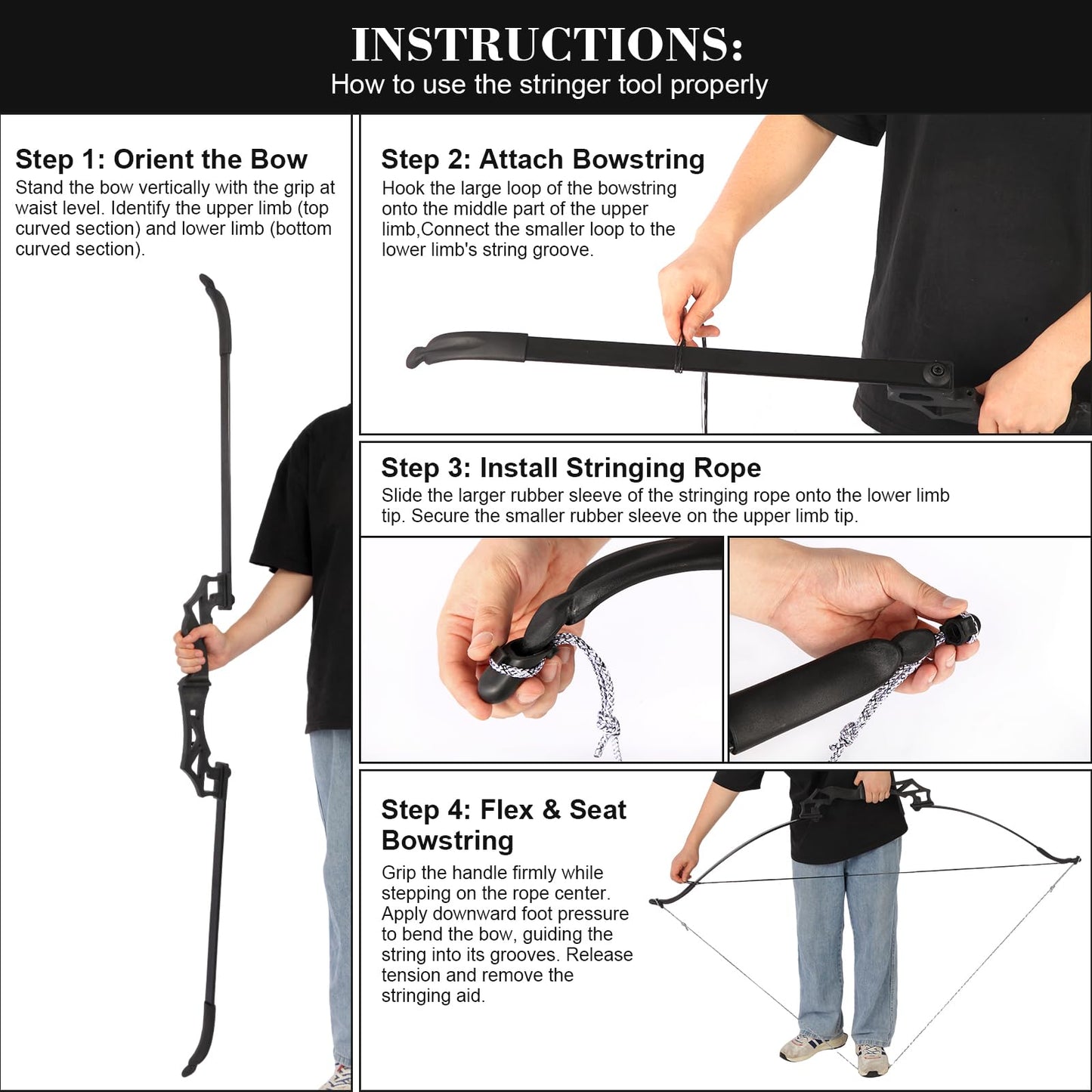 AHOSOUTLY Archery Bow Stringer Tool for Recurve Bow& Longbow- Heavy-Duty Nylon Archery Bow Stringer Portable Safety Stringing Accessories