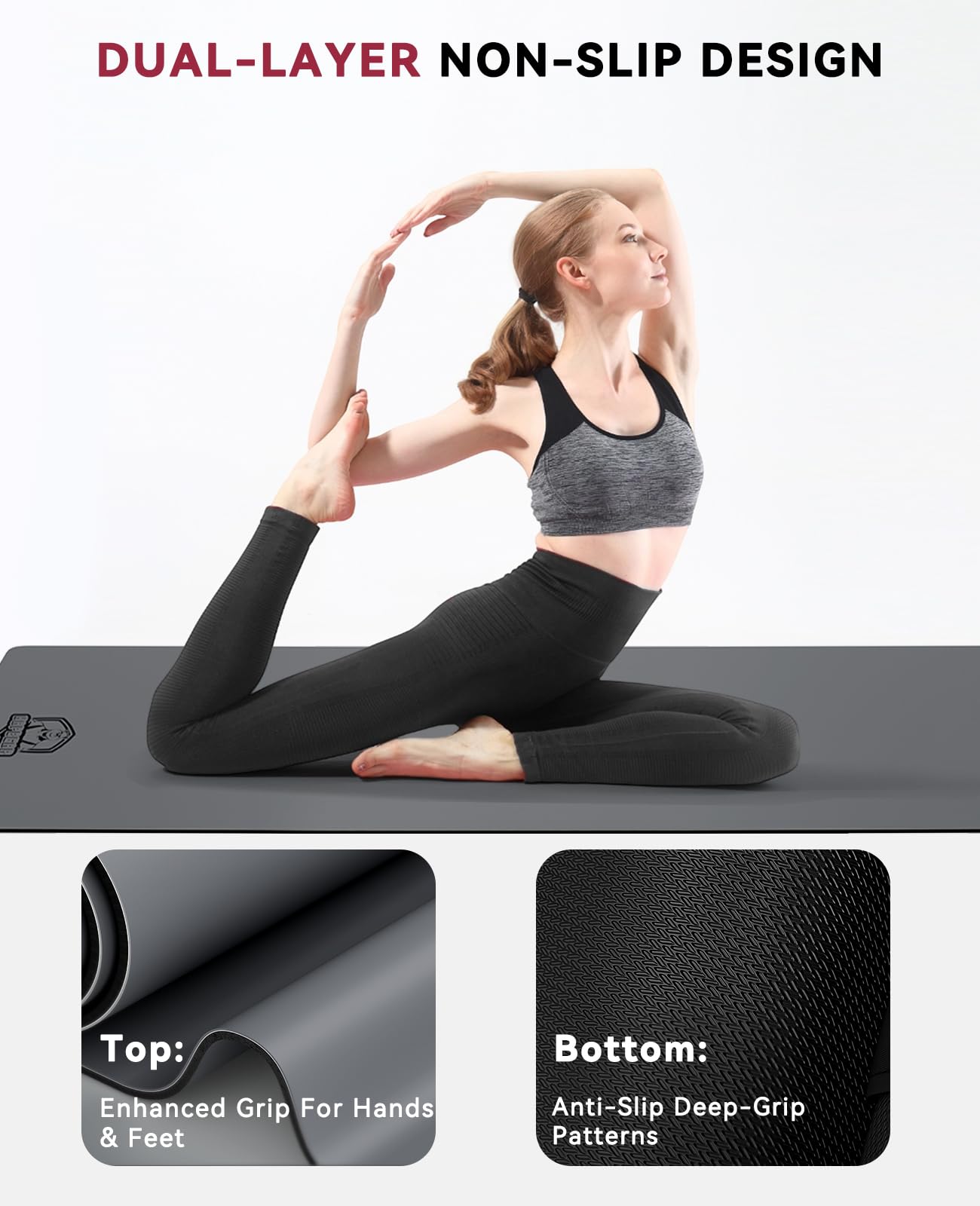 HAPBEAR Large Yoga Mat - 72"x30" Extra Wide Exercise Mat, 1/5" Thick Dual Color PVC, Anti-Slip High Cushioning for Yoga, Pilates & Home Workouts - Bonus Mesh Bag