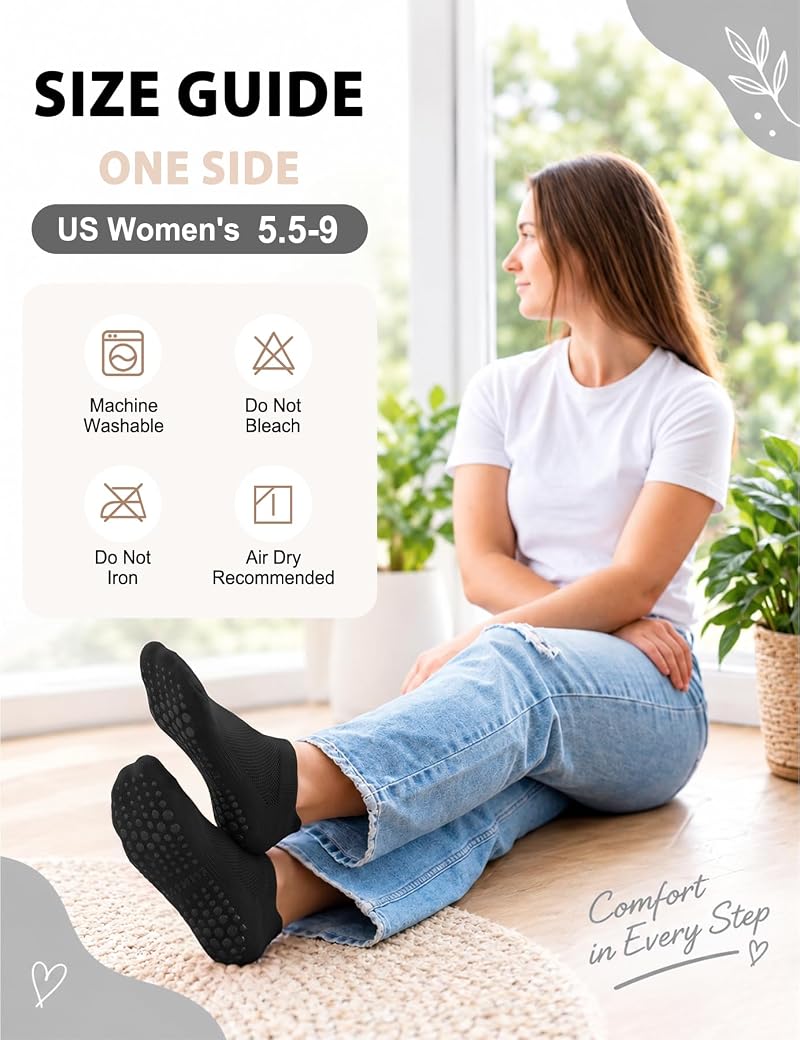 Non-Slip Pilates Socks for Women - 4 Pairs, A04-Black Small/Medium