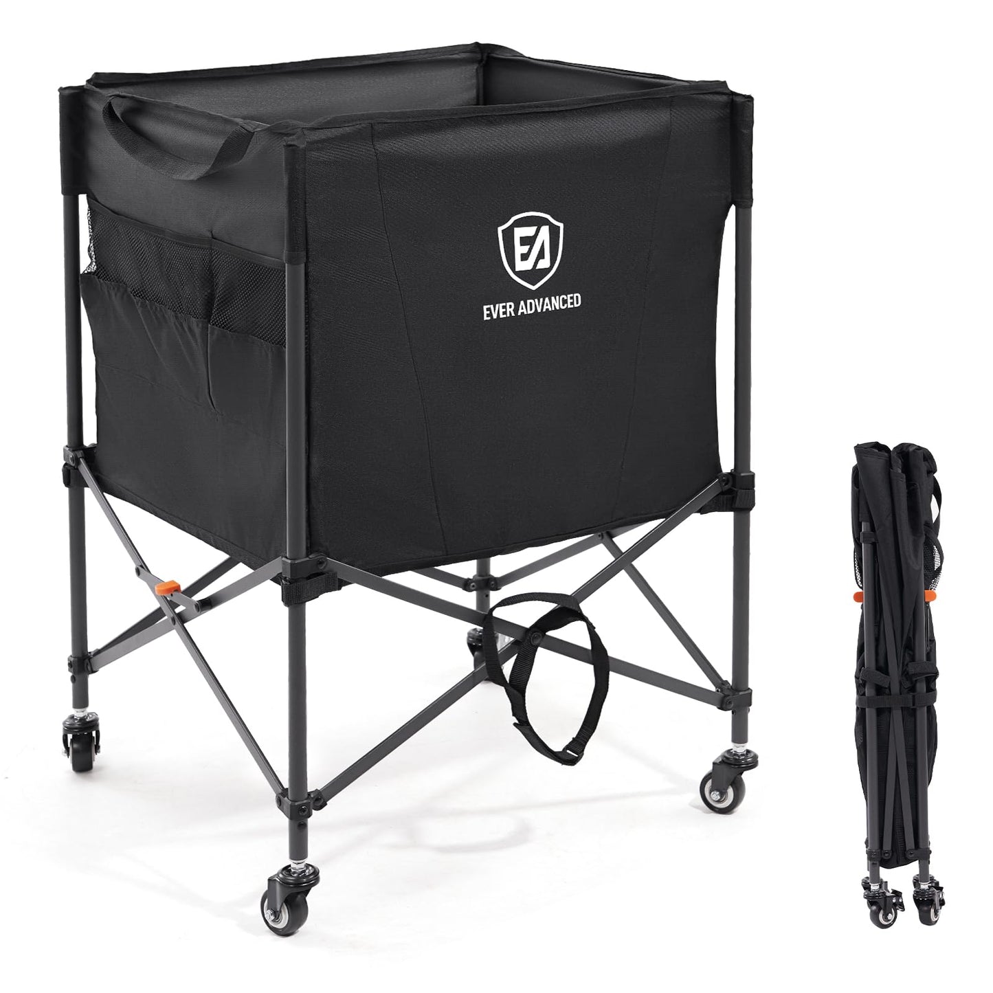 EVER ADVANCED Rolling Ball Storage Cart Lockable Wheels, 33x22.8in/45x25in Collapsible Garage Sports Equipment Organizer for Volleyball Basketball Tennis Toy Storage Multi-Sport Family Gym