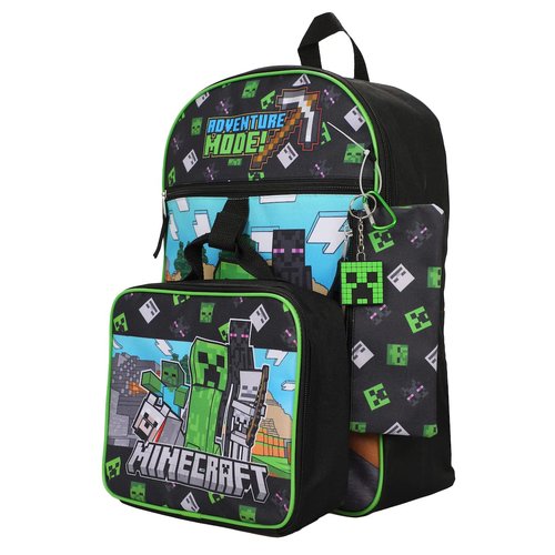 BIOWORLD Minecraft Adventure Mode 5-Piece Backpack Set (Little Big Kid), Green, One Size