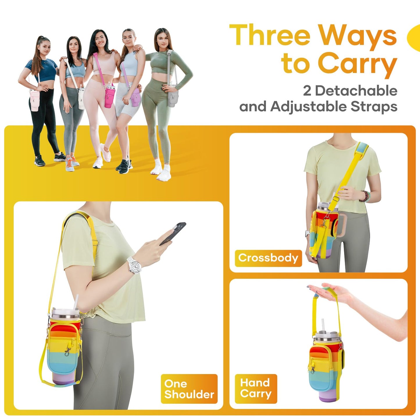 linmaya Water Bottle Carrier Bag for Stanley Cup 40/30oz with Phone Holder Pockets,Neoprene Water Bottle Cross-body Bag with Adjustable Shoulder & Hand Strap Stanley Cup Accessories