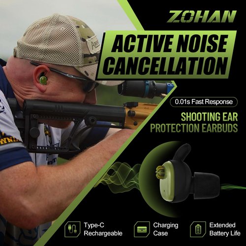 ZOHAN Rechargeable Electronic Sound Suppression, with 4X Sound Amplification, Hearing Protection Earbuds for Shooting, Independent Volume Control, 3 Sizes Ear Plugs