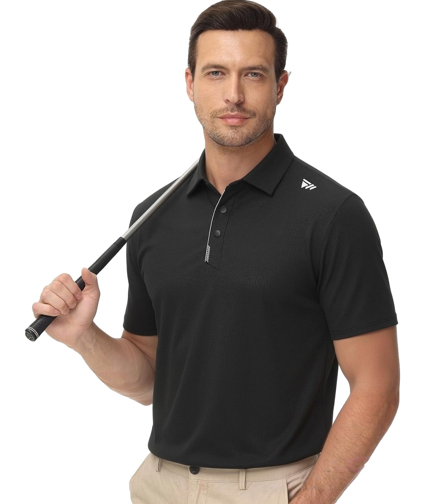 WARHORSEE Golf Shirts for Men Short Sleeve Breeze Dry Fit Performance Moisture Wicking Golf Polo Shirt for Men,Black,L