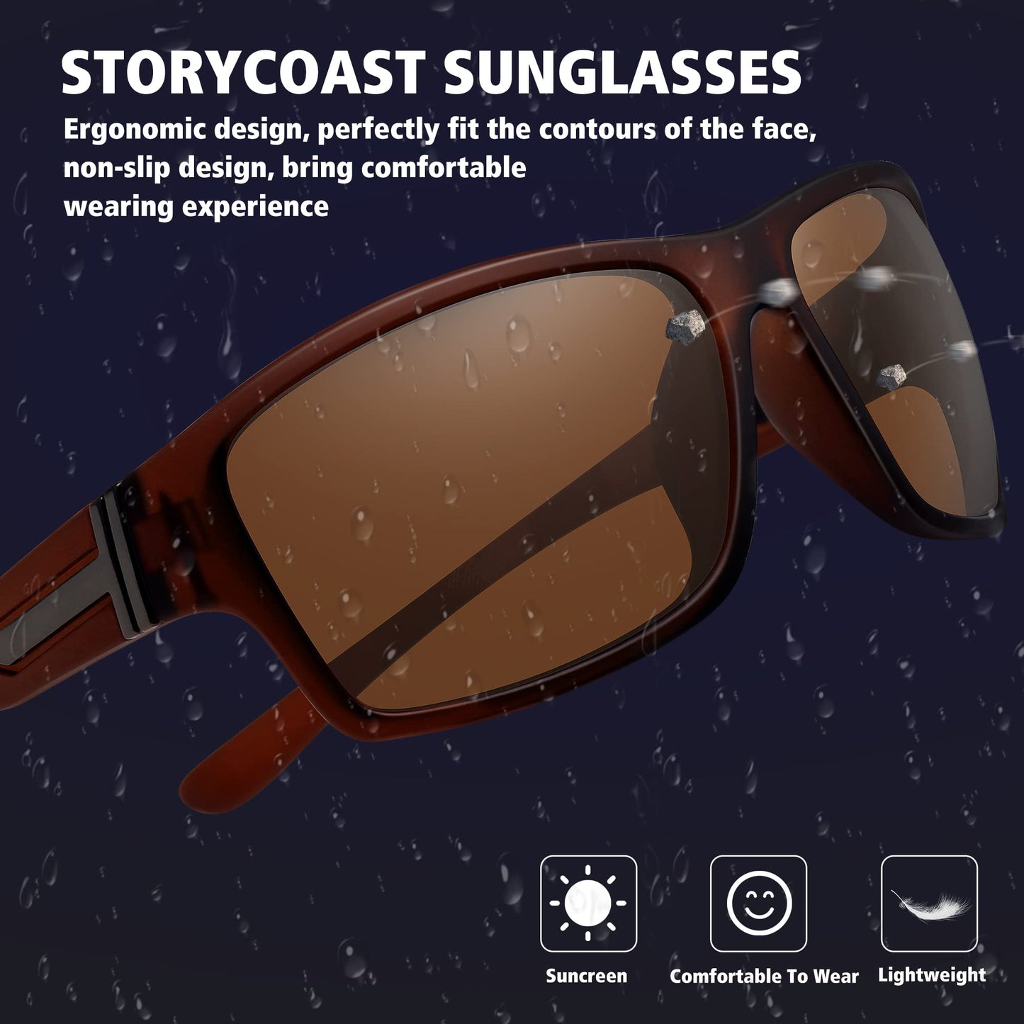 STORYCOAST Polarized Sports Sunglasses for Men Women Unbreakable Frame Cycling Fishing Driving 2Pack Black+Brown