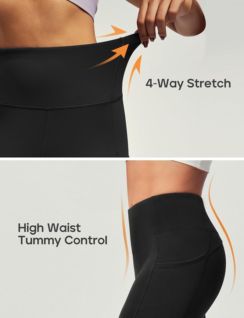 Heathyoga Fleece Lined Leggings Women with Pockets - Black, Medium
