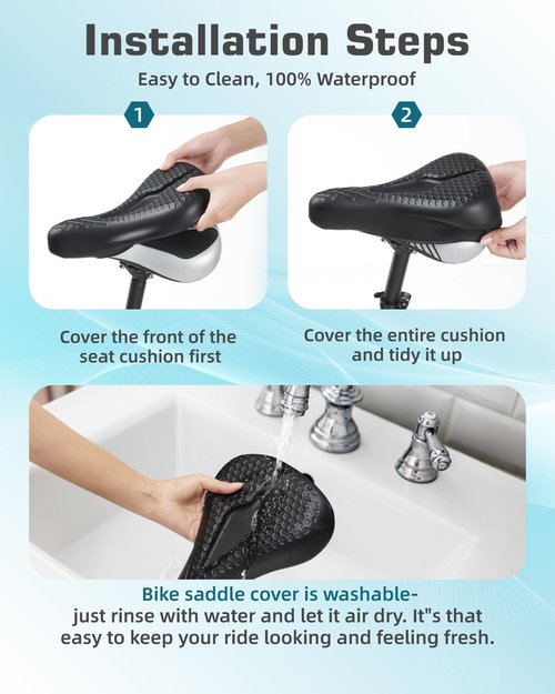 Fitense Bike Seat Cushion High-Resilient, Gel Padded Bike Seat Cover for Men & Women, Breathable & Hollow Design Comfort Bike Saddle for Cycling, Mountain Bikes,Road Bikes, Exercise Bikes