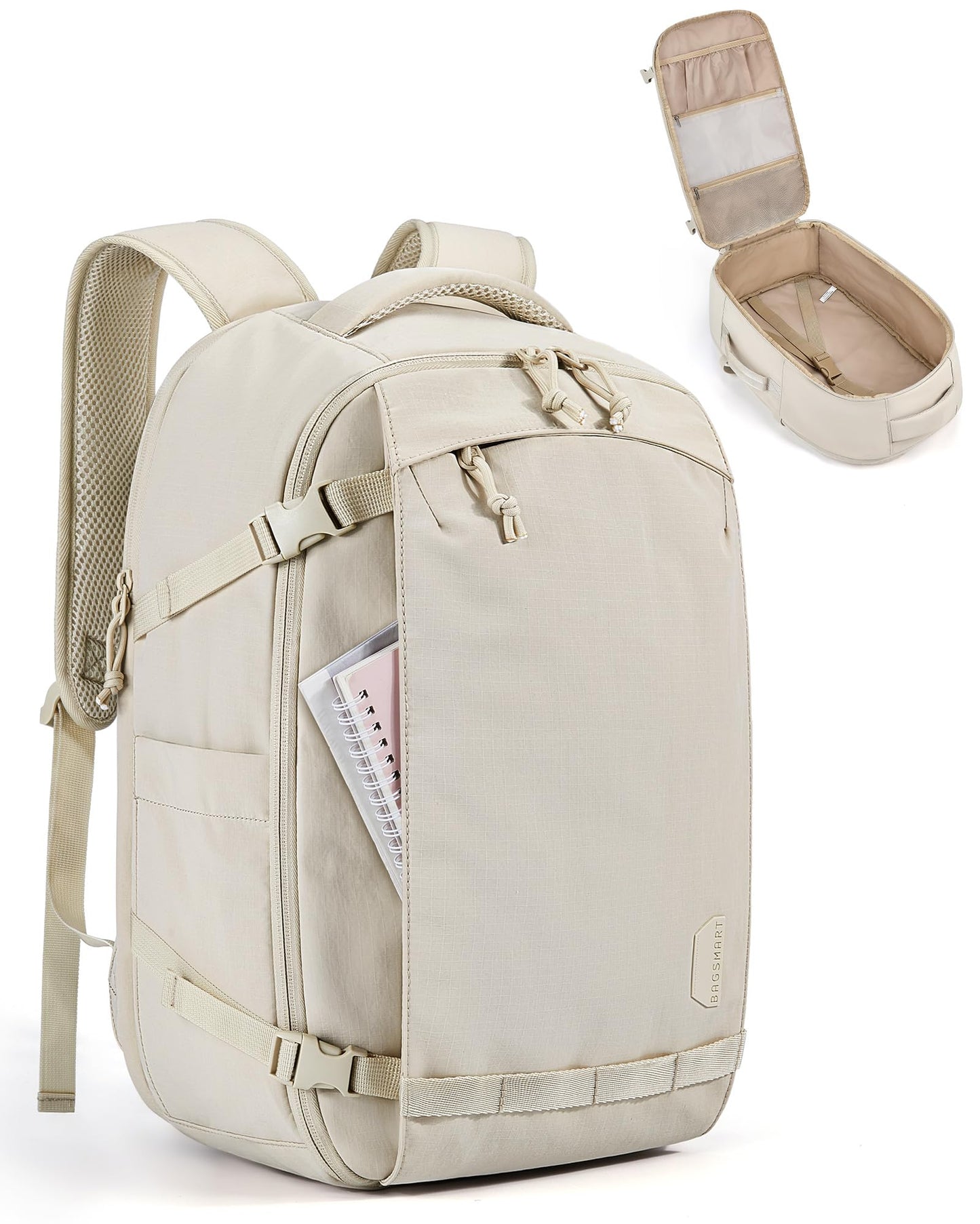 BAGSMART Travel Backpack Women, 15.6 Inch Carry On Backpack Flight Approved, TSA Approved Personal Item Travel Bag, Water Resistant Weekender Bag Luggage Daypack, Beige