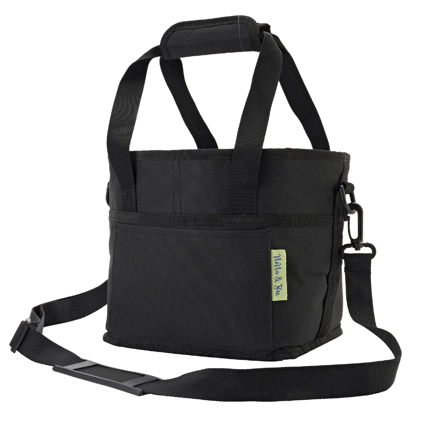 4 Water Bottle Holder with Strap | Family Size 4 Compartment Drink Bag, Multiple Tumbler Carrier Caddy | Adjustable Fits Large & Small Drinks | Hands Free, Won't Tip Over in Car (Black)