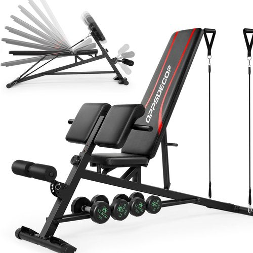 OPPSDECOR Weight Bench with Preacher Curl, Back Extension Bench for Core Strength Training, Back Stretch, Ab Workouts, 3 IN 1 Sit Up Bench, Roman Chair, Adjustable Workout Benches for Home Gym