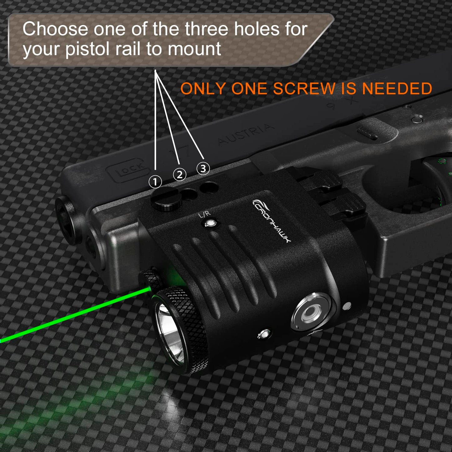 CRONHAWK Pistol Laser Light Combo 650 Lumen Rechargeable Tactical Green Laser Flashlight Combo Compatible with Picatinny 1913, Laser Class II