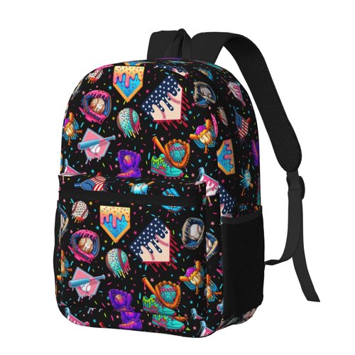 Baseball Drip Ice Cream Backpack 17in, Large Capacity Lightweight Carry-On Backpack, Waterproof Casual