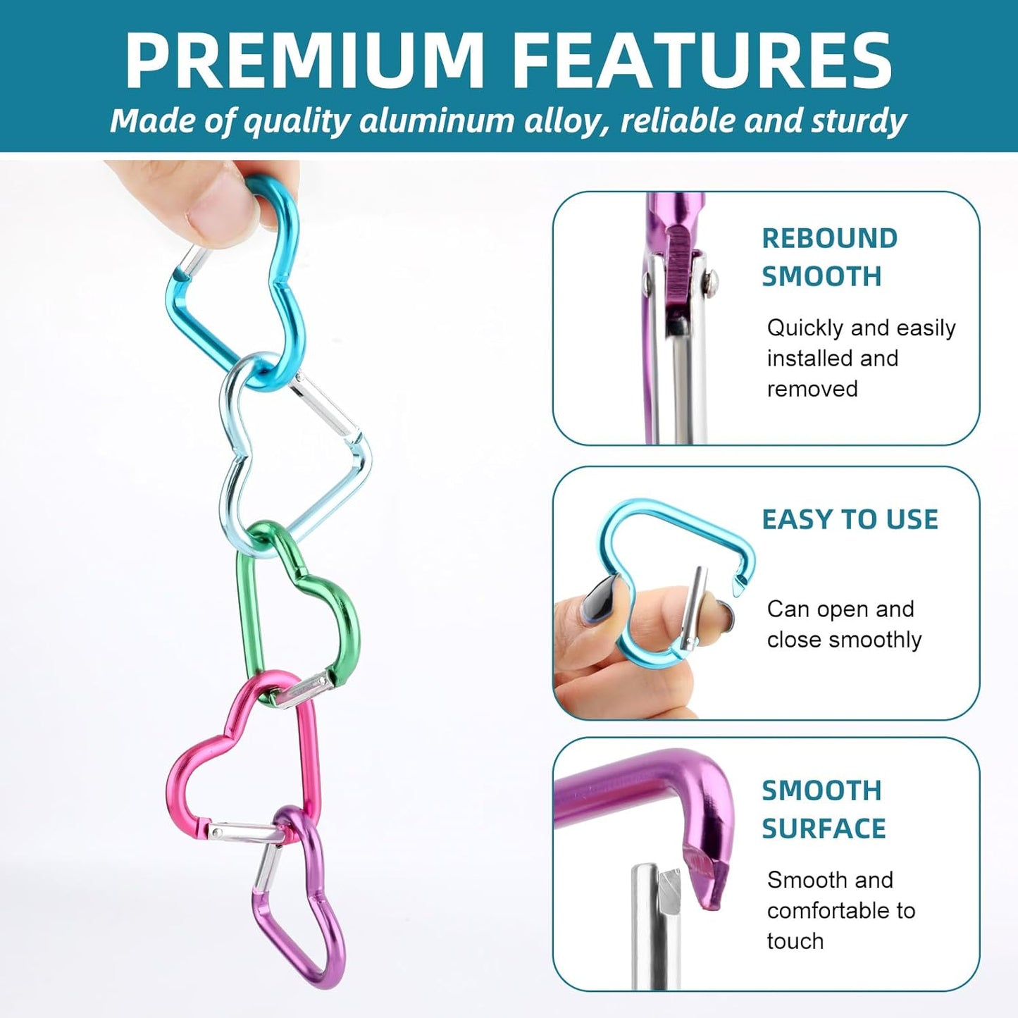 20pcs Heart Shaped Carabiner Keychain Clips,Durable Aluminum Alloy Snap Hooks for Camping Backpack,Dog Leash,Water Bottle Holder,Cute Valentine's Gift for Couple,Wife,Husband (5 Colors)