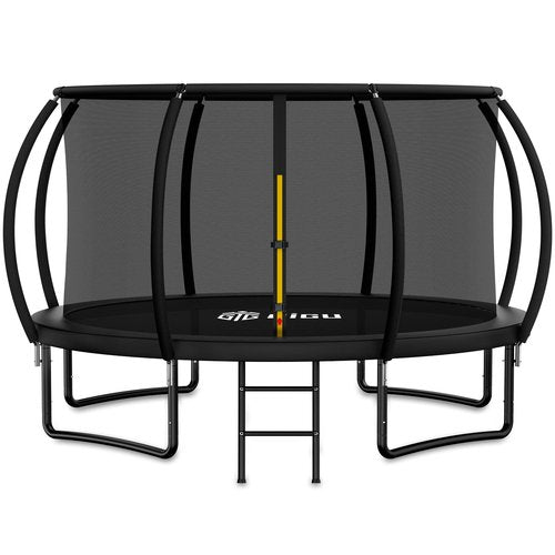 Gigu 14ft Home Trampoline - T-Socket Reinforced Frame, Double Zipper Entry, Ladder Included, Outdoor Specific Yard for Adults Kids