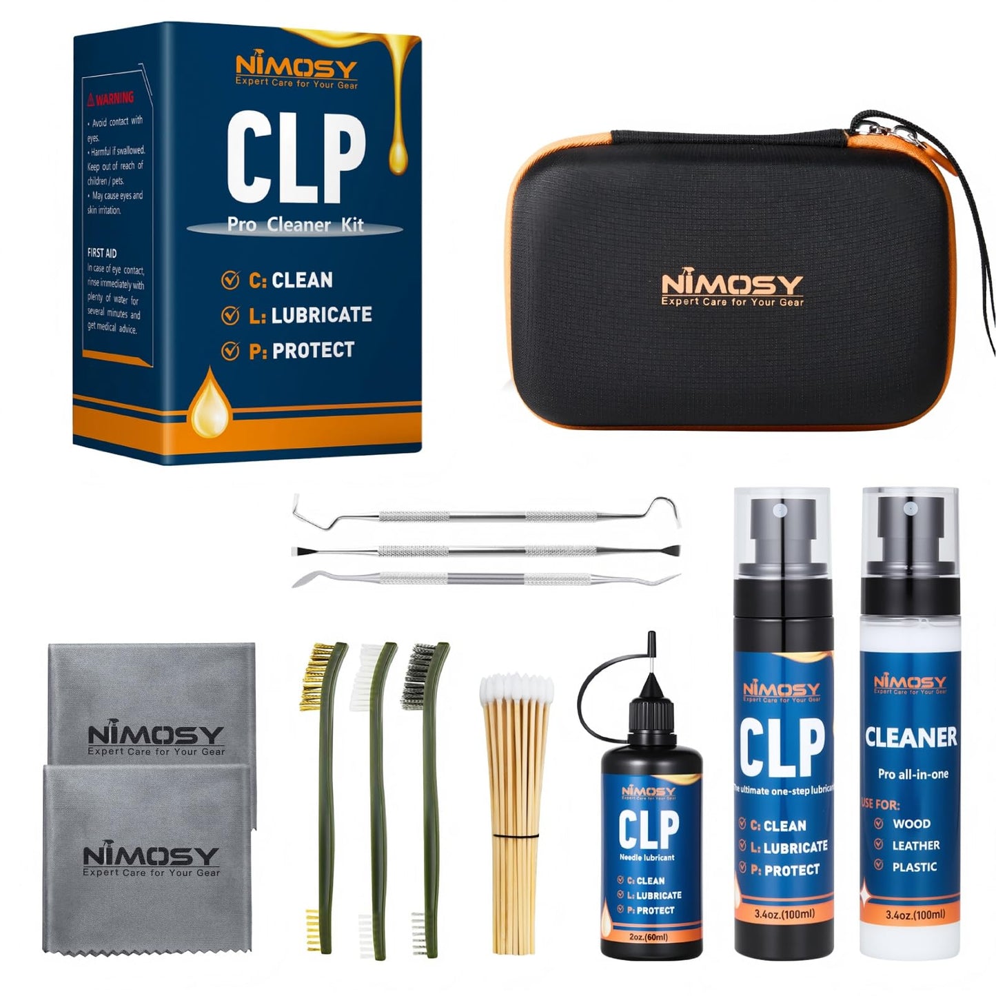 NIMOSY CLP Gun Cleaning Oil kit-Includes Pro Cleaner, CLP Lubricant, Brushes, Picks Swabs and Cloth, Complete Gun Cleaner and Oil Supplies for Rifle Pistol Firearm Maintenance,Gifts for Men