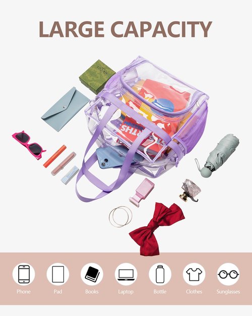 Lyingflat Clear Bag for Stadium Events 12x12x6 Clear Tote Bag with Large Front Pocket Removable Strap for Work Sports Concert