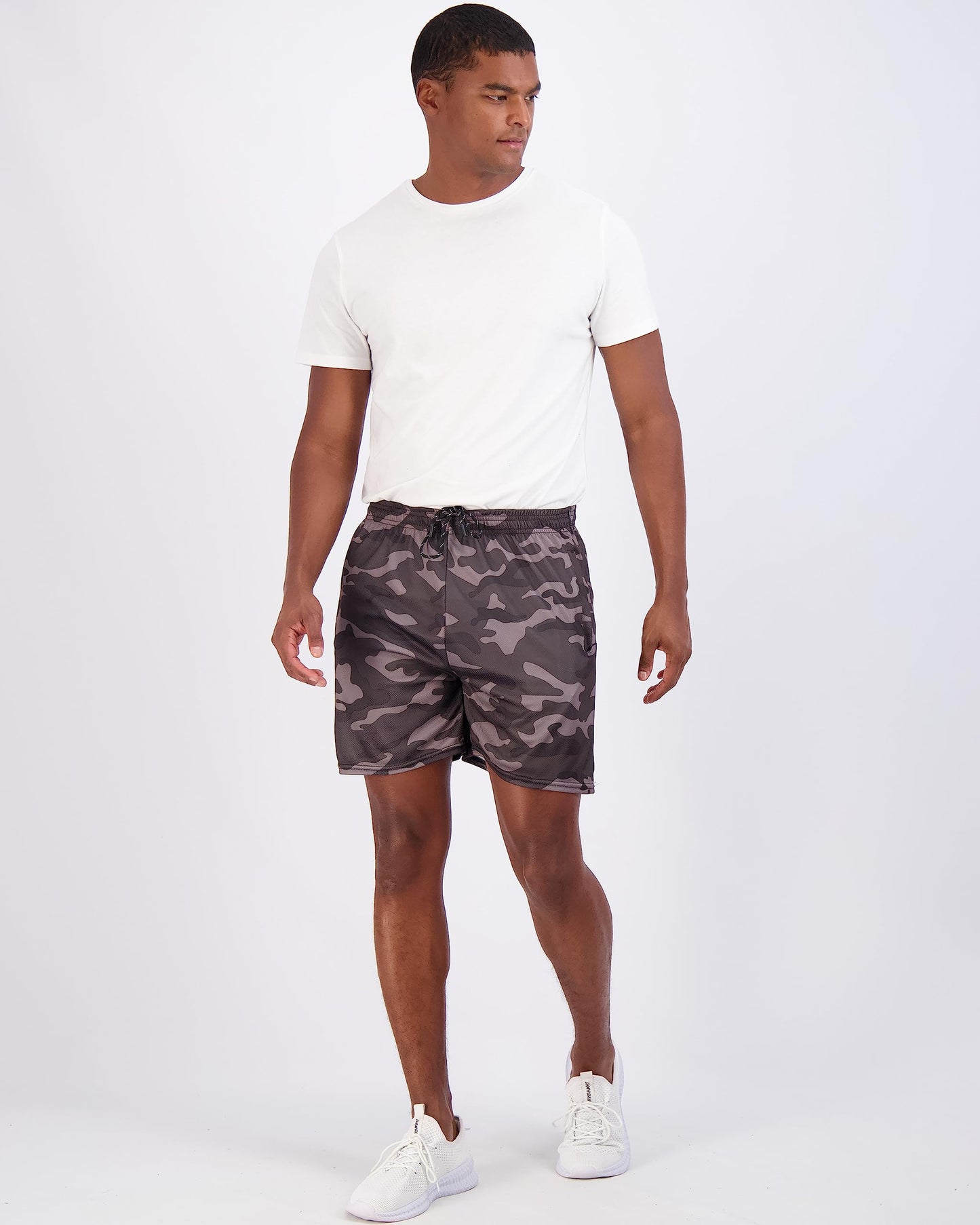 Real Essentials 4 Pack: Men's Mesh 5" Athletic Zipper Shorts Workout Gym Running Basketball (5 Inch Set 5, Black, Camo, Burgundy, Aqua - 4X - Big-Tall)