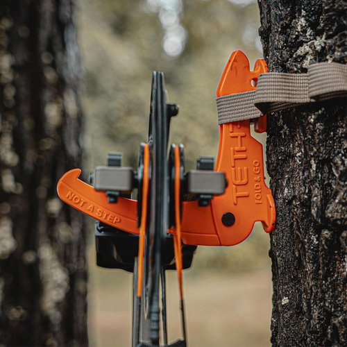 Tethrd Fold N Go Saddle Hunting Gear Accessory Hook - Super Strong and Lightweight - Ideal for Hanging a Bow, Rifle, Backpack, or use as a Rifle Rest, Orange