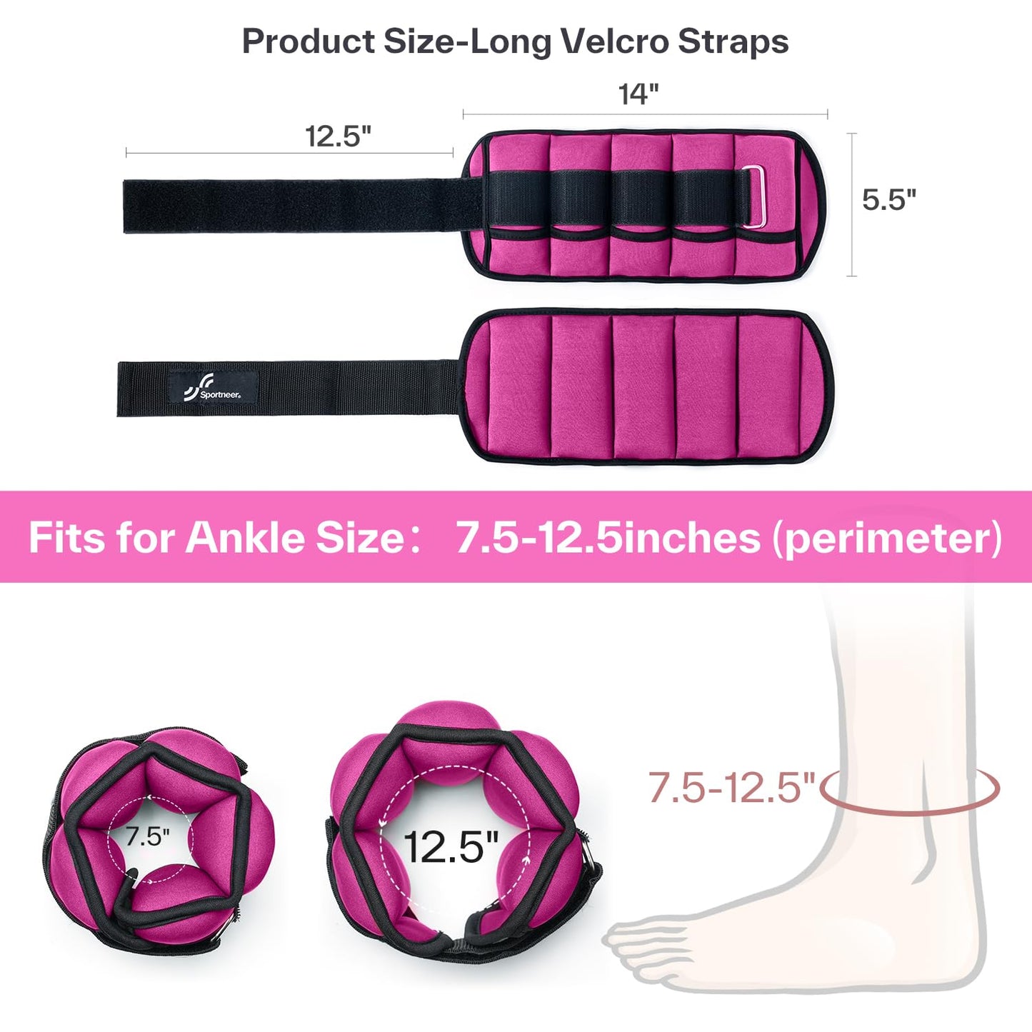 Sportneer Adjustable Ankle Weights Set - 1 Pair (2-10 lbs) Removable Sandbags for Women & Men, Comfortable Neoprene Leg Weights for Walking, Running, Pilates, Yoga, Home Workout & Physical Therapy