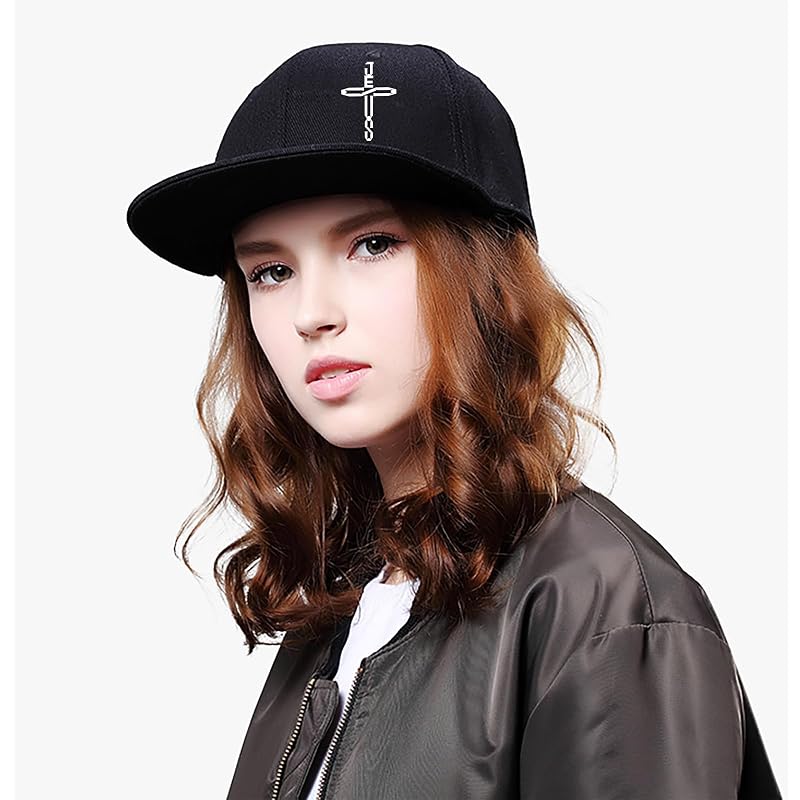 Cross Pattern Flat Bill Hat for Men - Adjustable Black Snapback Cap