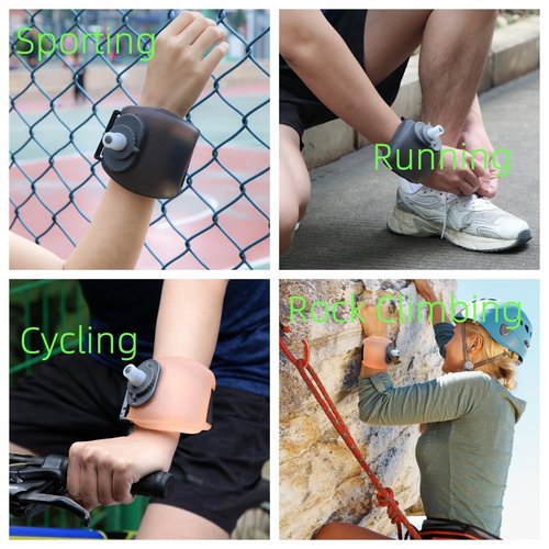 Portable Running Wrist Water Bottle, Adjustable Wrist Sports Water Bottles, Reusable Leak Proof 7 Oz Silicone Sports Water Jug for Travel Camping Rock Climbing Jogging Hiking Marathon Cycling (Black)