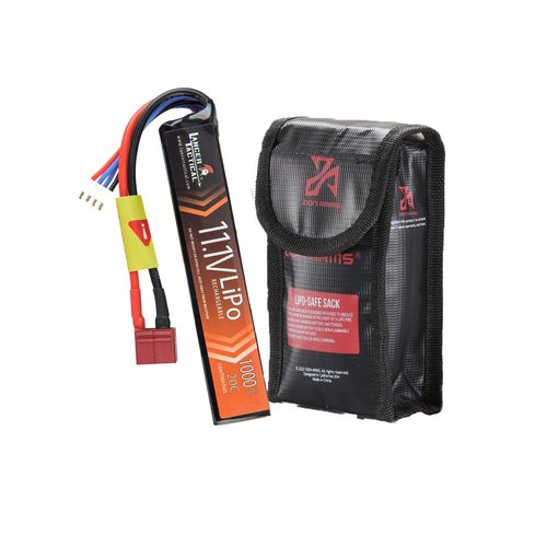 Lancer Tactical LiPo Airsoft Battery - 11.1V 1000mAh 20C Stick with Tamiya/Dean Connector (Safe Charging Bag Included) (Dean)