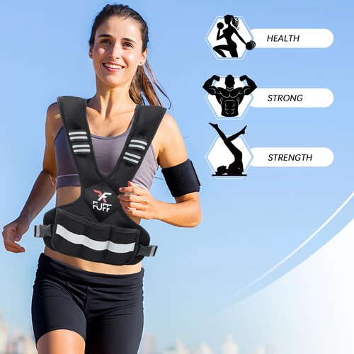 FUFF Adjustable Weighted Vest for Adult, 11-20lb Vest with 6 Ironsand Weights for Strength Training, Large Weight Vest with Reflective Strip for Men & Women