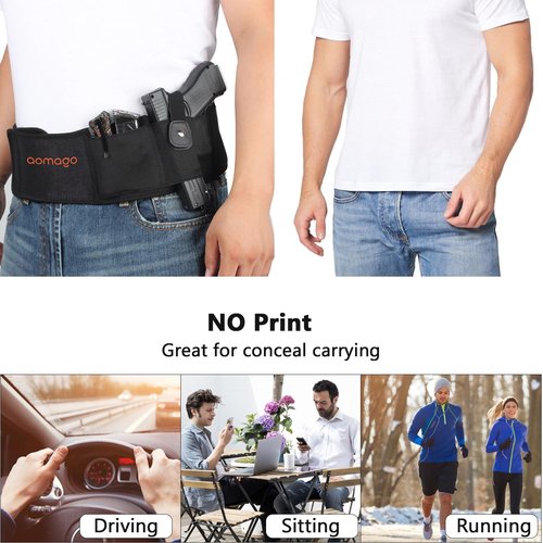 Aomago Belly Band Holsters for Men Women with Extra Mag Pouch - Small Adjustable Waistband, Gun Holster Fits Glock, Bodyguard 380, Taurus 1911, Sig Sauer, etc