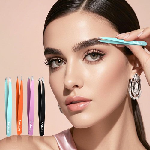 Tweezers for Women Facial Hair,Stocking Stuffers 4 Pack Tweezers for Eyebrows,Tweezer Set for Ingrown Hair, Plucking Daily Beauty Tool with Leather Travel Case for Gifts