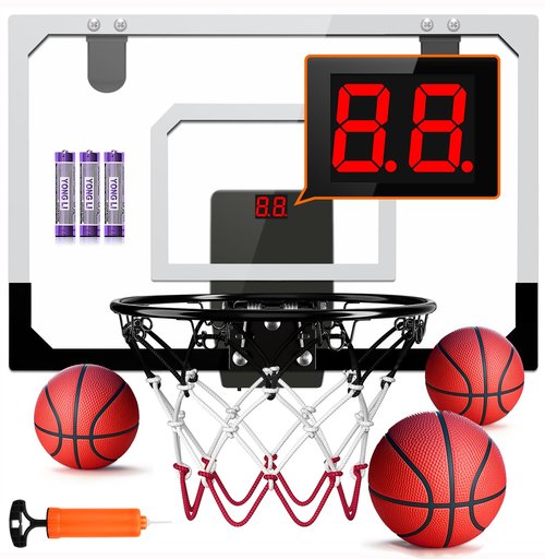 AOKESI Aokesi Basketball Hoop Indoor/Outdoor, Mini Basketball Hoop Set with Electronic Scoreboard Air Pump & 3 Balls Over The Door Basketball Hoop Perfect Sports Basketball Toys for Kids & Adults