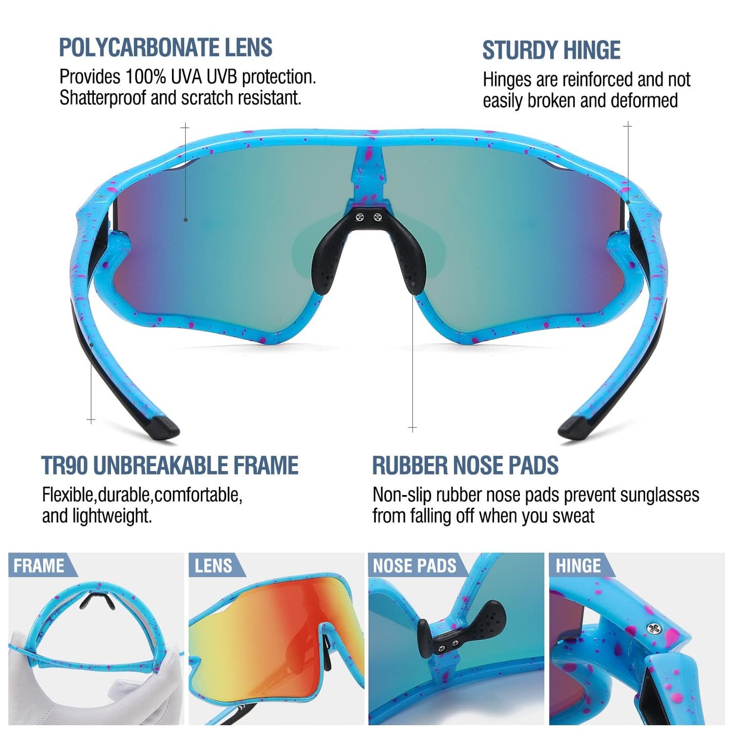DUCO Kids Youth Baseball Sunglasses for Boys Girls Age 8-16 Polarized UV400 Protection Sports Cycling Glasses DK268