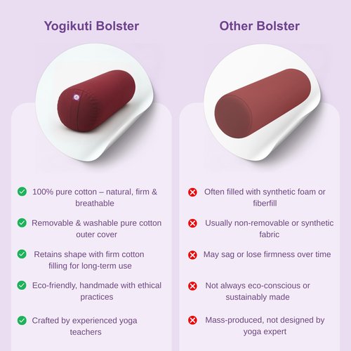 Round Yoga Bolster Maroon, Yogikuti bolster for restorative yoga, iyengar yoga bolster, supportive, handmade bolster