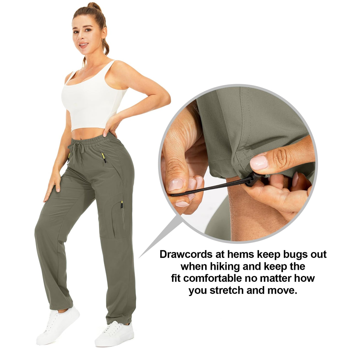 Toomett Women's Hiking Cargo Pants Quick Dry UPF50+ Outdoor Pants for Women Fishing Safari Travel Pants with Pockets,6608,Light Green,L