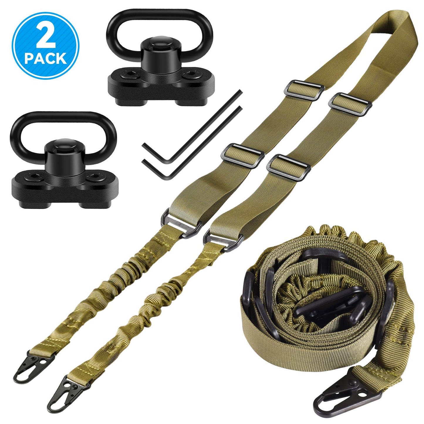 REERON Two Point Traditional Rifle Sling with 2 Pack 1.25" QD Swivel Mounts for Mlock - Adjustable Extra Long 2 Point Traditional Sling