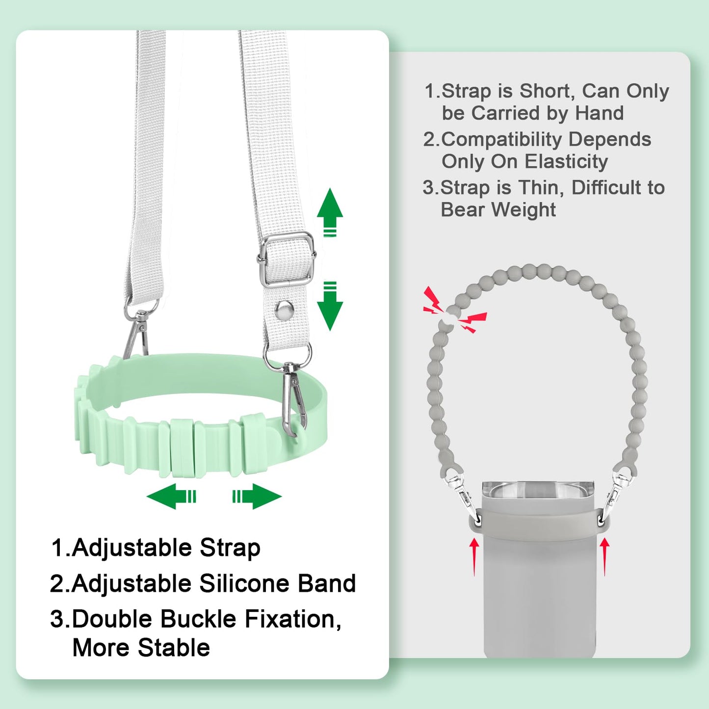Fumcsy Water Bottle Holder with Strap for Stanley Cup Accessories,Adjustable Shoulder Strap Compatible with Stanley Tumbler,Owala,Hydroflask, YETI and More（Green）
