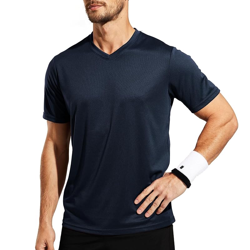 MIER Men’s V-Neck Quick-Dry T‑Shirt - Navy, X-Large